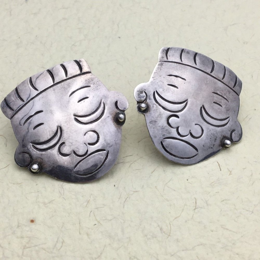 Rare Mexico VGV Modernist Sterling Silver Screw Back Earrings 925